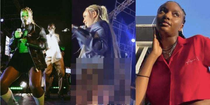 Singer Ayra Starr causes a stir as her bum pops out in skimpy outfit during stage performance (Video)